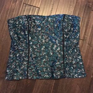 White House Black Market Blue and Black Strapless Top